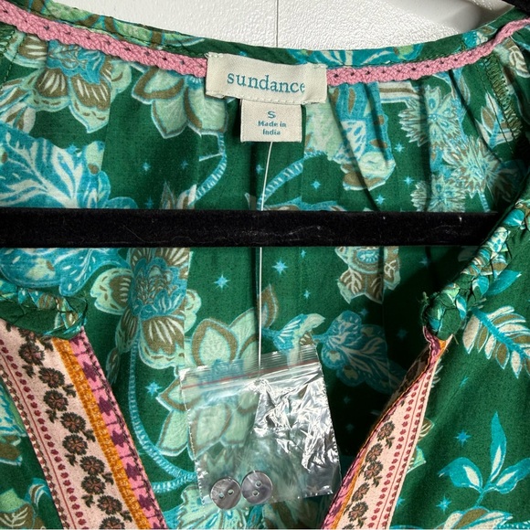 Sundance Arvilla Cotton/Silk Top Jade Floral Bohemian Blouse NWOT Size Small - Picture 3 of 9